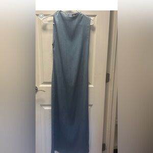 Zara Light Blue Midi Dress textured satin nwot never worn size small rare!